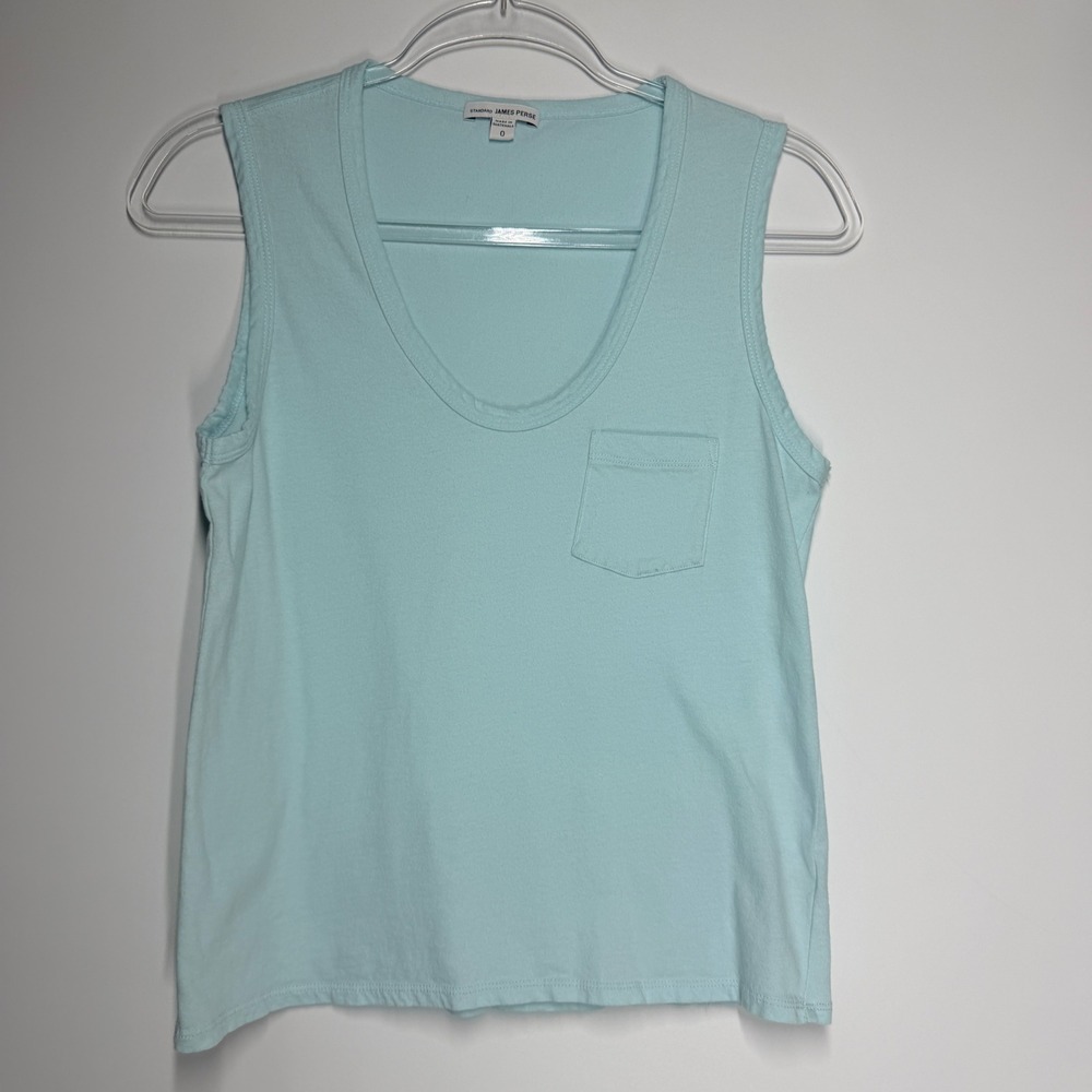 James Perse Standard Light Blue Cotton Pocket Tank Top WLJH3115CU Size 0 - Picture 3 of 8